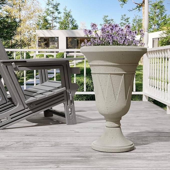 FONTOI 23" Tall Plastic Urn Planter (2-Pack) – Planters for Outdoor Plants with Drainage Holes & Trophy Design, Heavy-Duty Classic Indoor Large Flower Pots for Home Garden, Front Porch & Decor, White