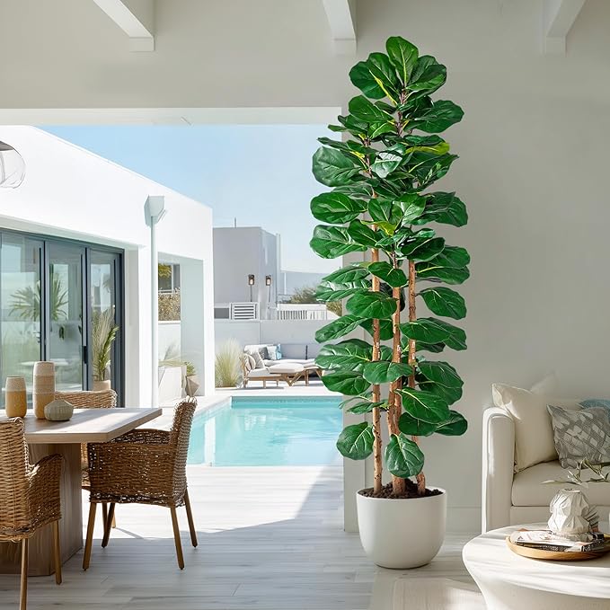 Tall Fake Fiddle Leaf fig Trees Large Artificial ficus Tree Indoor Outdoor Realistic Floor Plant Faux Plastic Plants Flowers for House Home Living Room Office Front Porch Modern Farmhouse Decor