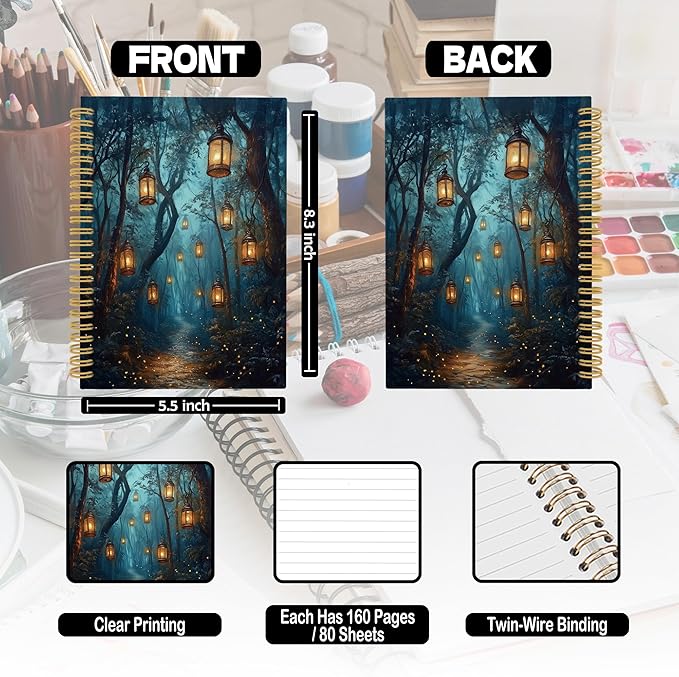 XPH Vintage Enchanted Forest Spiral Notebook, Dark Academia Journaling Notebooks for Women, Mystical Fantasy Forest Aesthetic Hardcover Journals for Writing 160 Pages 5.5 x 8.3 Inch, Mystical Gifts