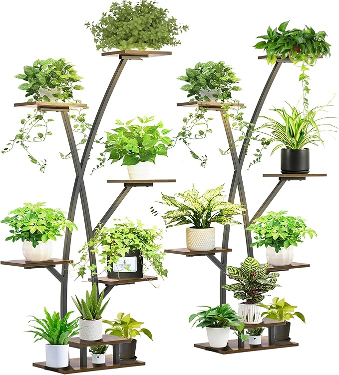 60" Plant Stand Shelf Indoor with Grow Light, 7 Tiered Corner Metal Curve Shaped Plant Rack for Indoor Plants Multiple, Tall Flower Display Stand Holder for Living Room Patio Balcony 2PCS