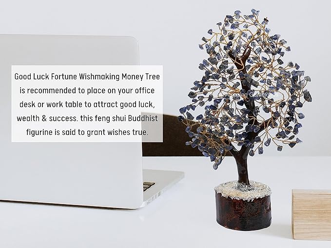 Iolite Natural Healing Premium Crystal Bonsai Feng Shui Fortune Money Tree of Life for Home Office Decor (Gift Box Ready,10-12 Inch)