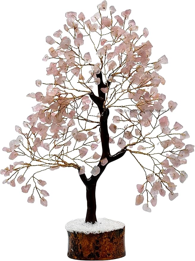Amazing Gemstone Rose Quartz Tree Fung Shui Crystal Money Tree for Positive Environment, Healing Energy (Gift-Box Added)