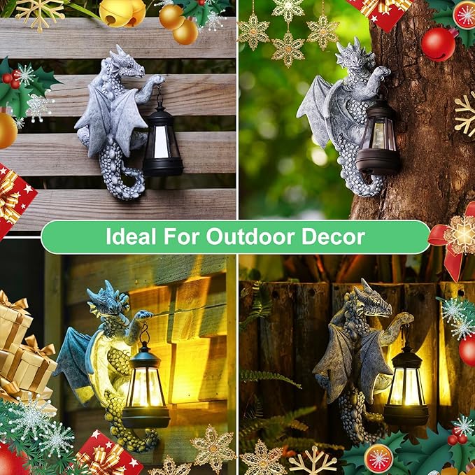 Goodeco Dragon Tree Hugger Solar Lantern Garden Statue - 9.3 Inch Resin Dragon Decor for Outdoor, Perfect Garden Gift & Yard Decor