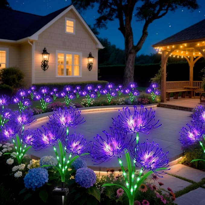 Solar Garden Flower Lights Outdoor,6 Pack 18-Head Purple Spider Lily Waterproof with Glowing Stems,Elegant Yard,Patio & Law Decor,Ideal Halloween & Gardening Gifts for Women,Mothers & Grandma
