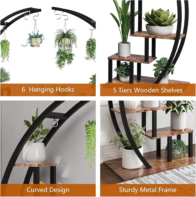Plant Stand Indoor,5 Tiered 56" Tall Metal Plants Shelf,Large Plant Rack Display Shelves, Curved Plant Holder for Living Room, Patio