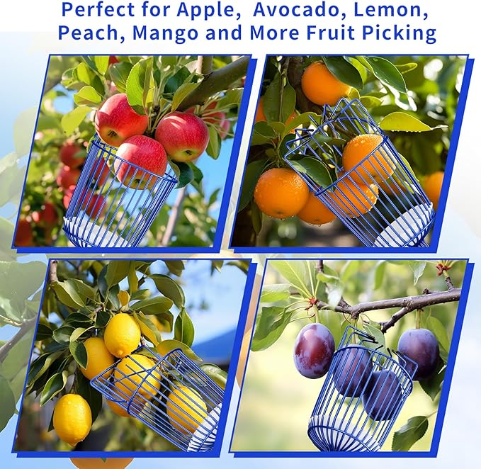Fruit Picker Pole with Basket Segmented Fruit Picker Pole Tool for Apple Avocado Cherry Lemon Mango Orange Peach Picking(40-130")