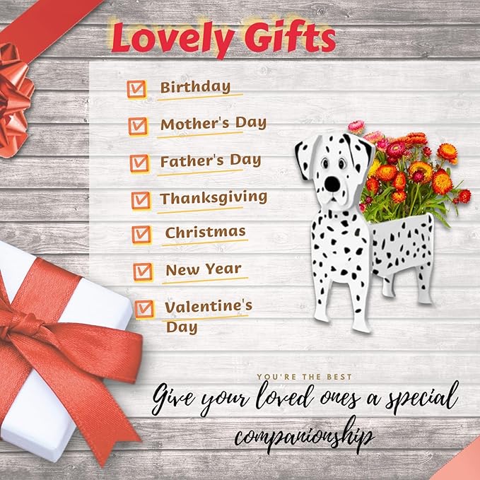 Dalmatian Dog Planter Plant Pots,Cute Dog Flower Planter,Gifts for Pet Lovers,Unique Animal Plant Pots,Office,Indoor Outdoor Garden Decor(9.45 * 5.91 * 13.35in)
