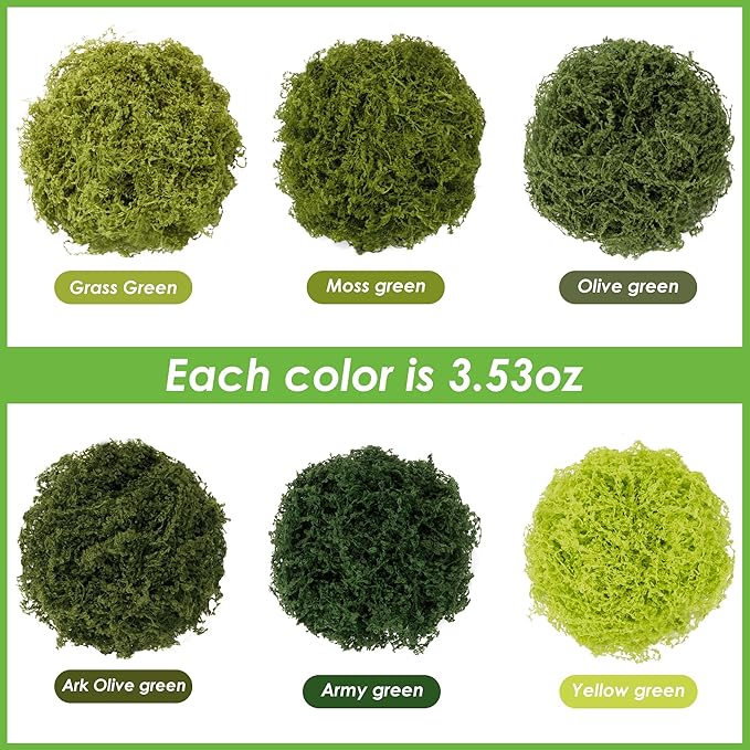 6 Colors Artificial Moss for Crafts 21.16oz, Fake Moss, Green Moss for Plants Indoor, Christmas Wreath, Fairy Garden, Model Making, DIY Table Centerpieces, Walls Decor, Wedding Party Decoration