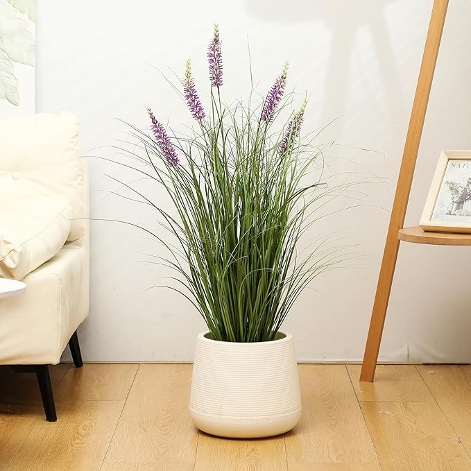 Jexine 2 Pieces Faux Plants Outdoor 3 ft Tall Artificial Lavender Plant Potted Artificial Lavender Faux Greenery Floor Flowers for Housewarming Gift House Garden Bathroom Lobby Outdoor
