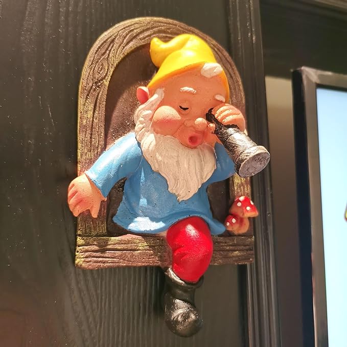 Gnome Open The Door Garden Decor Resin Tree Faces Decor Outdoor Fairy Garden Patio Lawn Porch (Blue Telescope)