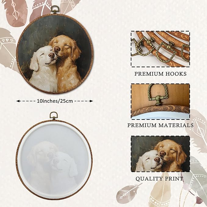DEQSX Vintage Golden Retriever Round Wall Art, Golden Retriever Gifts for Women, Cute Cottagecore Farmhouse Dog Wall Decor Canvas Prints Posters for Home Bedroom Living Room, 10x10 Inches