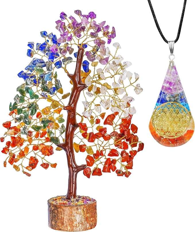 FASHIONZAADI 7 Chakra Tree of Life, Unique Reiki Gifts for Women, Gemstone Easter, Office Decor, Crystals and Stones - Meditation Feng Shui Decor,