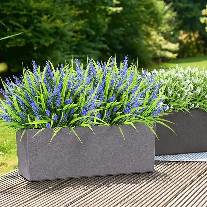 Ouddy Decor 24 Bundles Artificial Flowers for Outdoors, Fake Lavender Flowers Monkey Grass Faux Plastic Plants Shrubs UV Resistant for Porch Garden Window Box Office Home Decorations, Purple