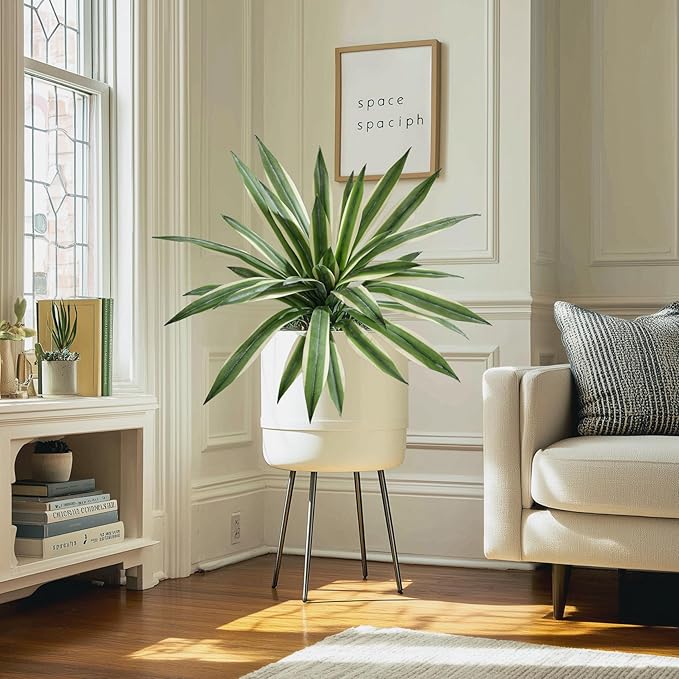 Artificial Agave Plant Fake Agave Planters for Indoor Outdoor Faux Agave Plants Real Touch Realistic Greenery for Home Living Room Office Bathroom Garden Front Porch Patio Decor (19inch-2 Pcs White)