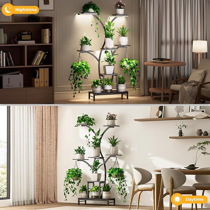 Plant Stand Indoor with Grow Lights - 7 Tiered Metal Corner Shelf for Multiple Plants, 62" Corner Plant Stand for Indoor Plants, Tree-Shaped Plant Rack for Home, Living Room, Office & Patio Decor