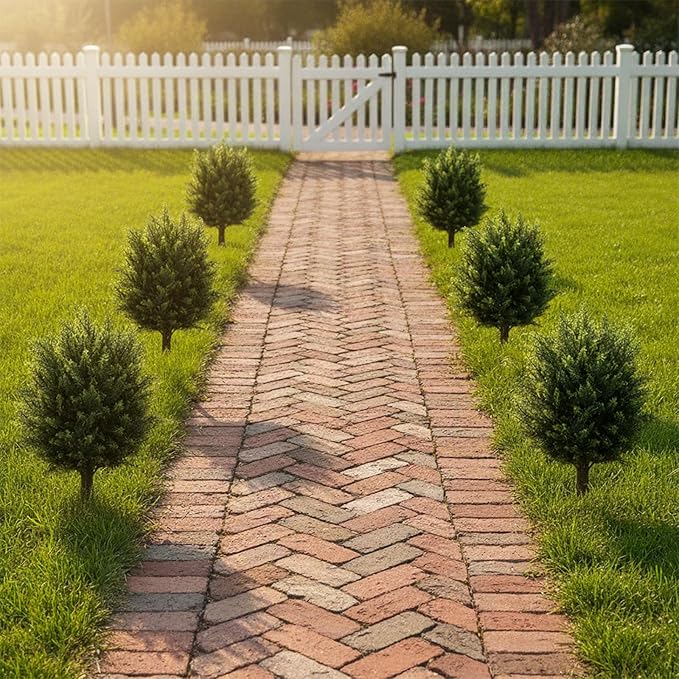 23 Inch Artificial Cedar Topiary Balls Tree, UV Resistant Faux Boxwood Trees with Ground Spike, Perfect for Indoor & Outdoor Garden, Porch, Front Door, and Home Décor, Set of 2