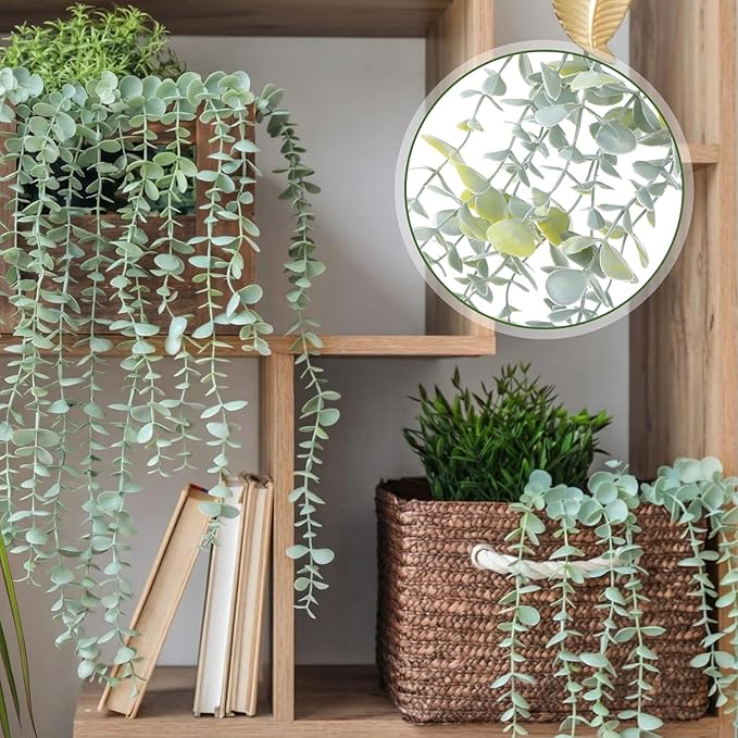 8 Pcs Artificial Hanging Plants Fake Hanging Ferns Plastic Faux Plants for Wall Room Garden Garland Indoor Outdoor Decor No Basket (Eucalyptus,Mandala Vine)