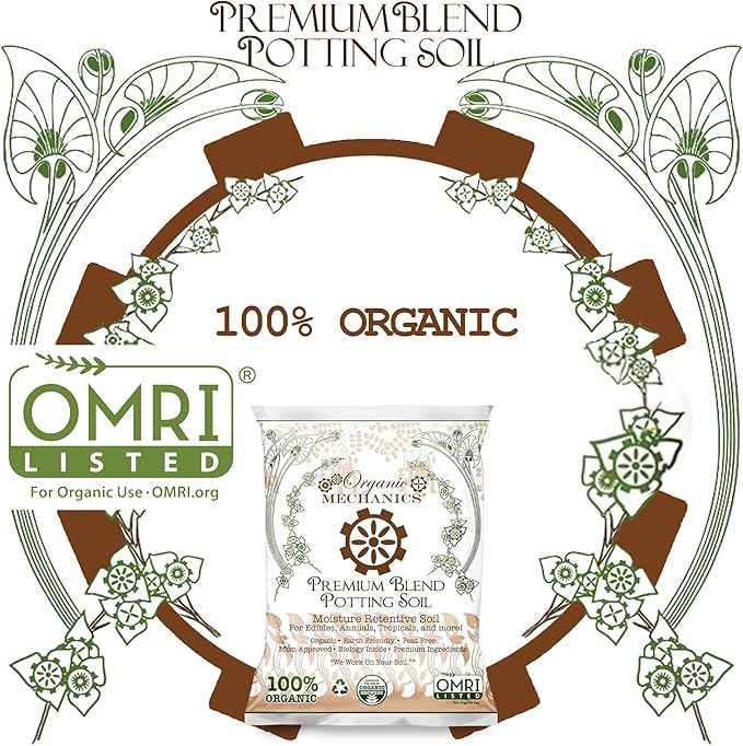 Organic Mechanics Premium Blend Potting Soil, 1 Cu Ft - Moisture-Retentive, Peat-Free, Compost - Enriched Mix with Worm Castings & Perlite for Houseplants, Annuals, Veggies & Tropical Plants