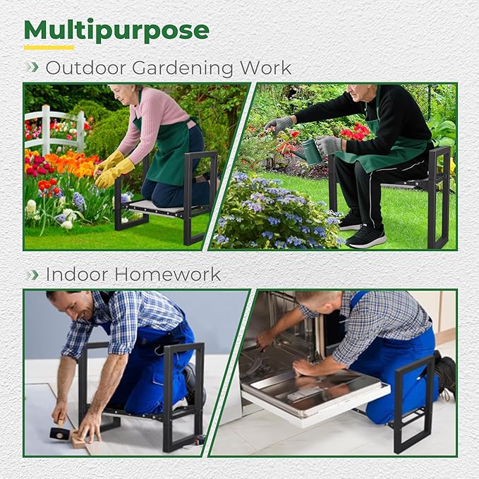 Garden Kneeler and Seat, Folding Garden Stool with 12.6" Soft Kneeling Pad for Kneeling & Sitting, Ideal Gifts for Women, Men, Seniors