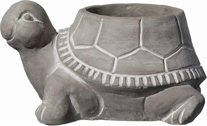 Classic Home and Garden Cement Buddies Animal Planter - Cute Desk Decoration - UV Coated Animal Vase w/Removable Drain Plug -Succulent Planter for Indoor/Outdoor Use (Turtle Planter, Natural, Large)