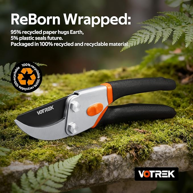 Effortless Pruning Shears: Professional 8.5”Garden Pruner with Jam-Proof Spring & Ever-Sharp SK5 Blade, Ergonomic Bypass Clippers for Rose, Tree Trimming & weak Hand, Heavy Duty Pruning Scissor