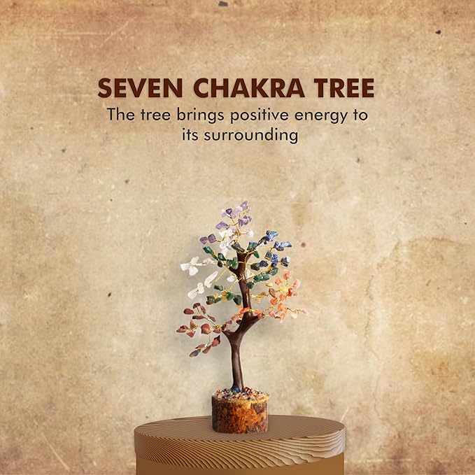 WC 7 Chakra Tree for Positive Energy Home Decorations and Healing Crystal Tree with M-Seal & Golden Wire | Money Tree | Crystal Decor | Multi Crystal | Feng Shui Decor (150 Beads)