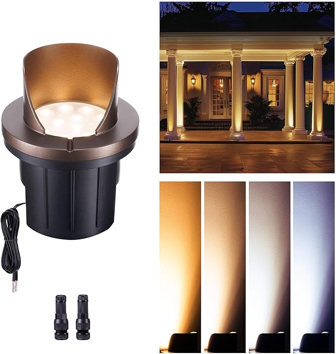 Landscape Well Lights, IP67 Waterproof LED Low Voltage In-Ground Lights Outdoor, 12V Anti-Glare Landscape Uplighting for Trees & Walls, Color Temp Random: 3000K or Upgraded 5CCT(1800–5000K)
