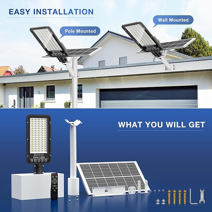 12000W Solar Street Lights Outdoor - 6500K Commercial Parking Lot Dusk to Dawn, Heavy Duty Split Type Solar Lights Outdoor Waterproof with Remote Control for Driveway, Outside(2Pack)