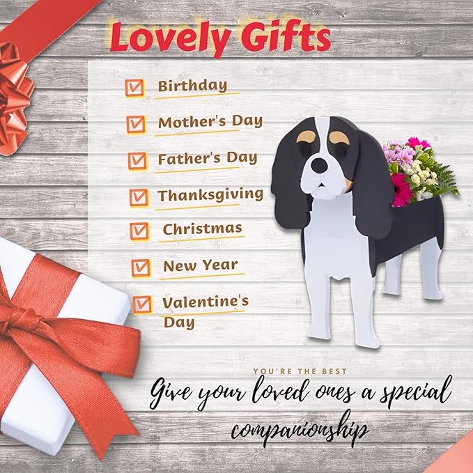Cavalier King Charles Spaniel Dog Planter Plant Pots,Cute Dog Flower Planter,Gifts for Pet Lovers,Unique Animal Plant Pots,Office,Indoor Outdoor Garden Decor(9.45 * 8.66 * 13.39in)