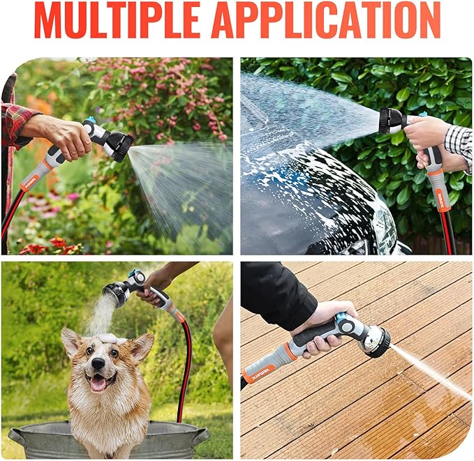 YAMATIC Garden Hose Nozzle, 8 Adjustable Spray Patterns,Heavy Duty Water Hose Nozzle with Thumb Control ON OFF VALVE,Ergonomic Grip for Watering Plants Lawn Washing Cars Cleaning Showering Pets,1 PCS
