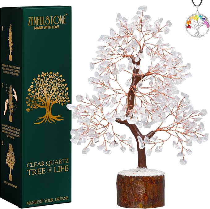 Clear Quartz Tree of Life for Home, Office, and Desk Décor | Handmade Bonsai for Clearity, Positive Energy & Focus | Perfect Concentration Gift for Mom