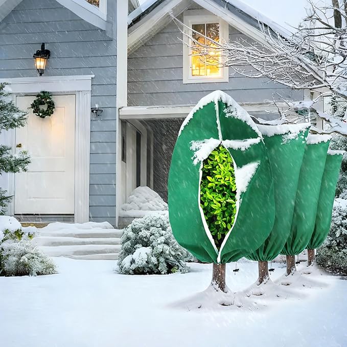 5Pcs Plant Frost Protection Covers 31.5x47.2 Inches – Reusable Breathable Freeze Blankets with Drawstring, Waterproof Non-Woven Fabric Frost Cloth for Winter Plant, Shrub, Tree, and Garden Protection