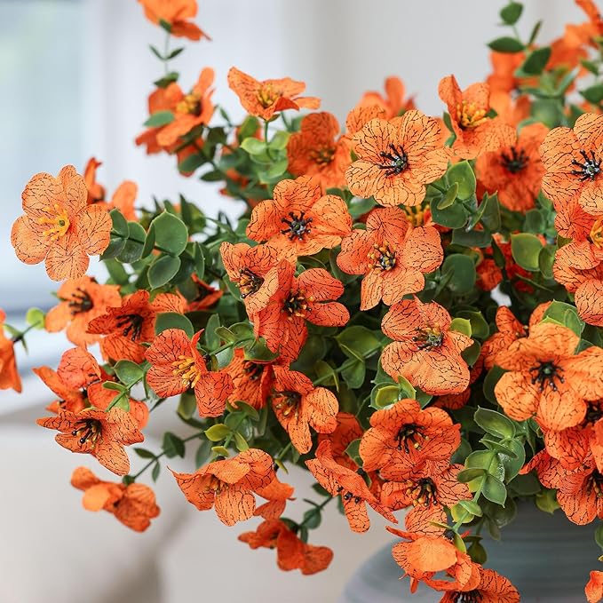 mizii Artificial Flowers for Outdoors 20 Bundles Realistic Faux Silk Flower UV Resistant Fake Plants Outside Decorations for Patio Garden Balcony Yard Porch Summer Indoor Home Decor (Orange)