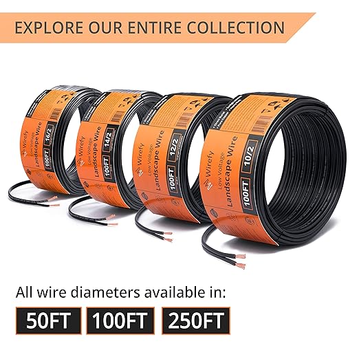 Wirefy 10/2 Low Voltage Landscape Wire 50 ft | Low Voltage Landscape Lighting Wire | Pure Copper | Outdoor Direct Burial | 10-Gauge 2-Conductor 50 Feet | UL Listed