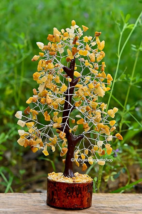 Yellow Aventurine Crystal Tree with Silver Wire – Handmade Feng Shui Gemstone Bonsai for Home Decor & Positive Energy