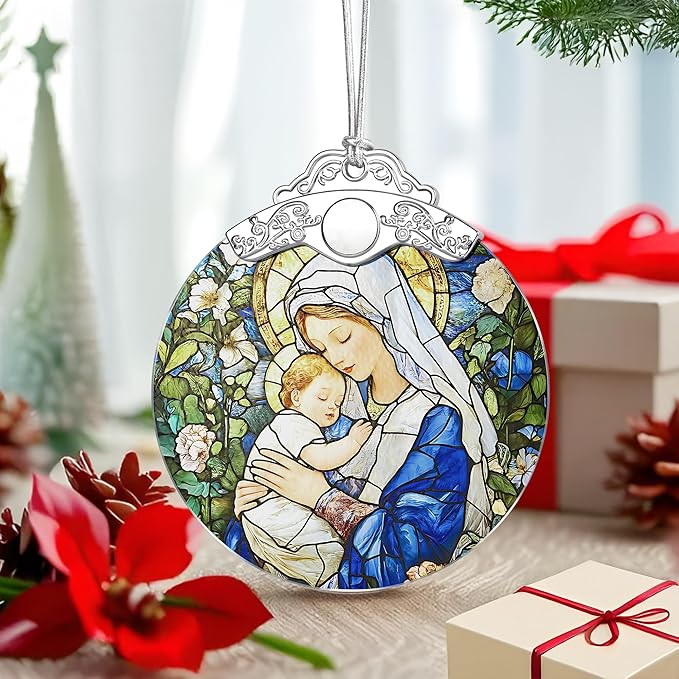Christian Religious Virgin Mary Ornament – Christmas Decoration & Christmas Ornament; Stained Glass Holiday Decoration (Holiday Present, Bauble Present, Gift Idea, Gift Exchange) | Heirloom Keepsakes