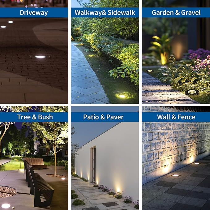 Outdoor Landscape Lights,5W 500lm,High Voltage 110V 120V Ground Lights,IP65 Waterproof LED Well Light,3CCT Selectable Underground Lamps Wired for Garden,Pathway,Driveway,Pack of 8
