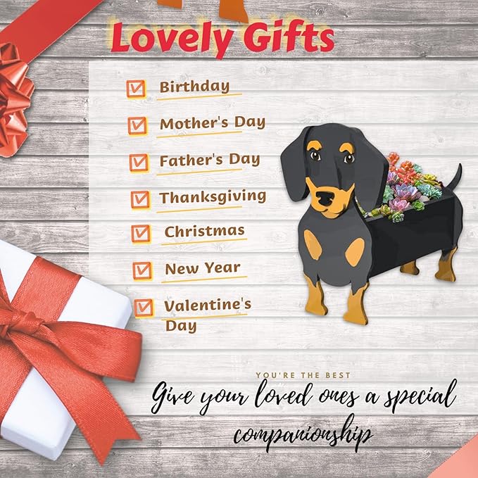 Black and Tan Dachshund Dog Planter Plant Pots,Cute Large Dog Flower Planter,Gifts for Pet Lovers,Unique Animal Plant Pots,Office,Indoor Outdoor Garden Decor(9.84 * 9.13 * 17in)