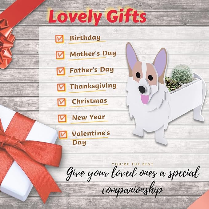 Corgi Dog Planter Plant Pots,Cute Dog Flower Planter,Gifts for Pet Lovers,Unique Animal Plant Pots,Office,Indoor Outdoor Garden Decor(9.45 * 6.73 * 12.2in)