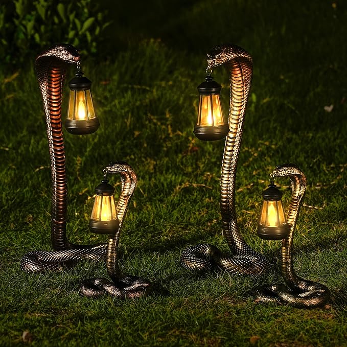 Solar Garden Outdoor Statues Snake with Solar Lights Outdoor Chrismtas Decorations - Lawn Decor Snake Statue for Patio, Balcony, Yard Ornament - Unique Housewarming Gifts(11.22" Bronze Colored)