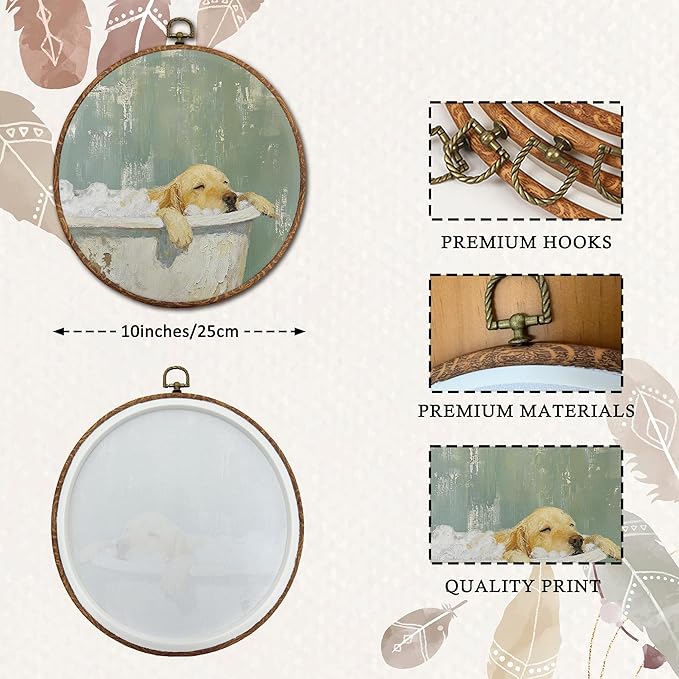 DEQSX Golden Retriever Bathroom Round Wall Art, Golden Retriever Gifts for Women, Funny Dog Sleeping in Bathtub Wall Decor Canvas Prints Posters for Washroom Bathroom, 10x10 Inches