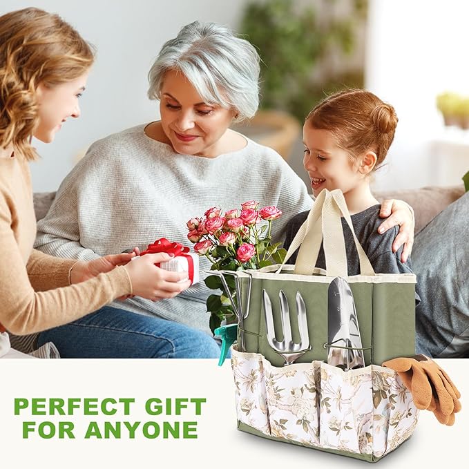 Gardening Tools 9 Piece Heavy Duty Rust-Proof Gardening Tool Set with Storage Bag and Anti-Slip Rubber Gloves, Ideal Gardening Gifts for Mothers and Women