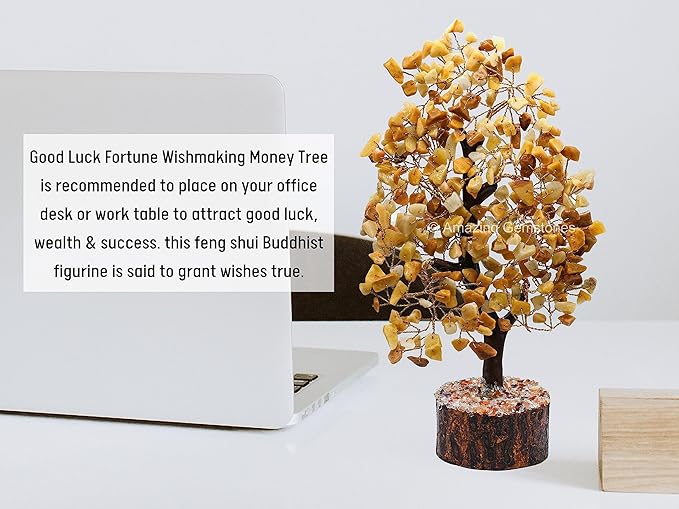 Yellow Jasper Natural Healing Premium Crystal Bonsai Feng Shui Fortune Money Tree of Life for Home Office Decor (Gift Box Ready,10-12 Inch)