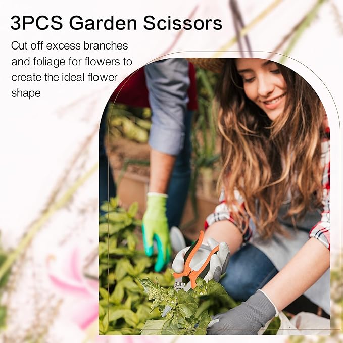 Pruning Shears Gardening Scissors Tools: 3pcs Outdoors&Indoor Garden Clippers, Rose Snips, Plant Clippers, Wood Pruner, Gardener Work Accessories for Flower Arrangement, Yard Landscaping (Orange)