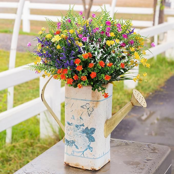 Zeyune 42 Bundles Artificial Flowers Fake UV Resistant for Outdoor Plastic Greenery Shrubs Plants No Fade Faux Flower for Garden Porch Patio Window Box Decor Wedding Hanging Indoor