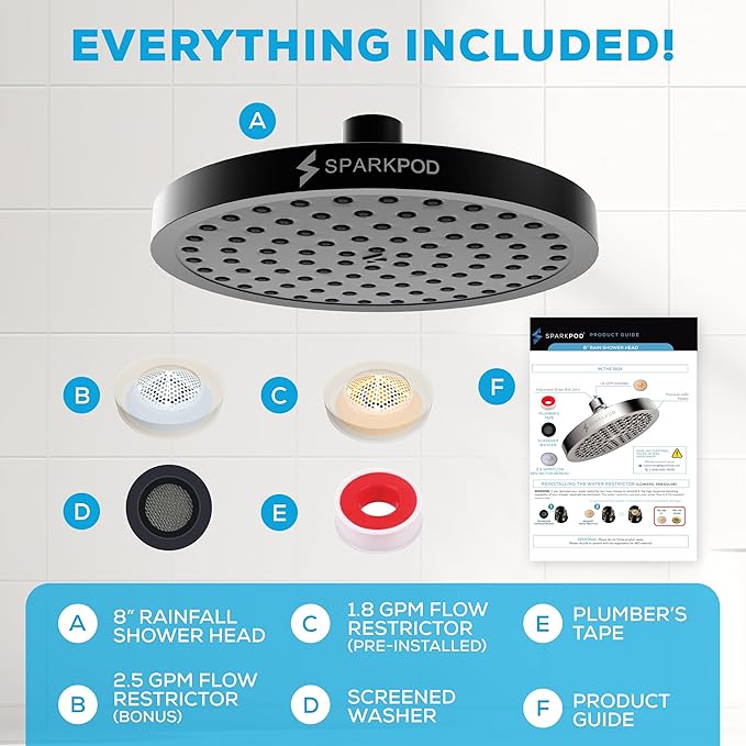 SparkPod Shower Head - High Pressure Rain - Premium Quality Luxury Design - 1-Min Install - Easy Clean Adjustable Replacement for Your Bathroom Shower Heads (Vintage Oil Rubbed Bronze, 8 Inch Square)