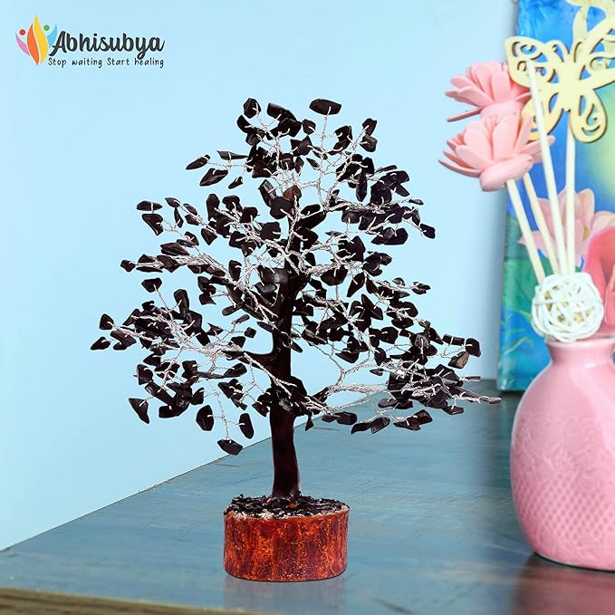 Black Tourmaline Silver Wire Handmade Crystals and Healing Stone Natural Gemstone Fortune Bonsai Money Tree | Good Luck | Wealth | Prosperity | Home Office Decor | Spiritual Gift | Feng Shui