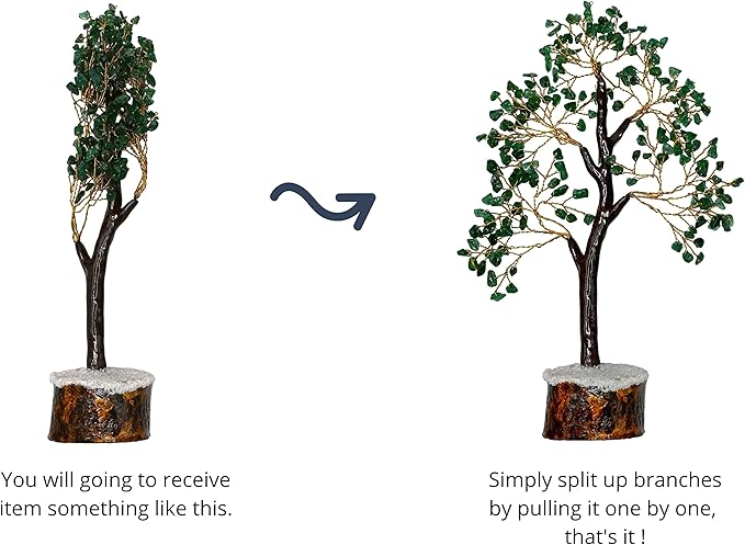 Green Jade Healing Money Tree, Handmade Crystal Tree Fang Shui Spiritual Decor with Gift Box