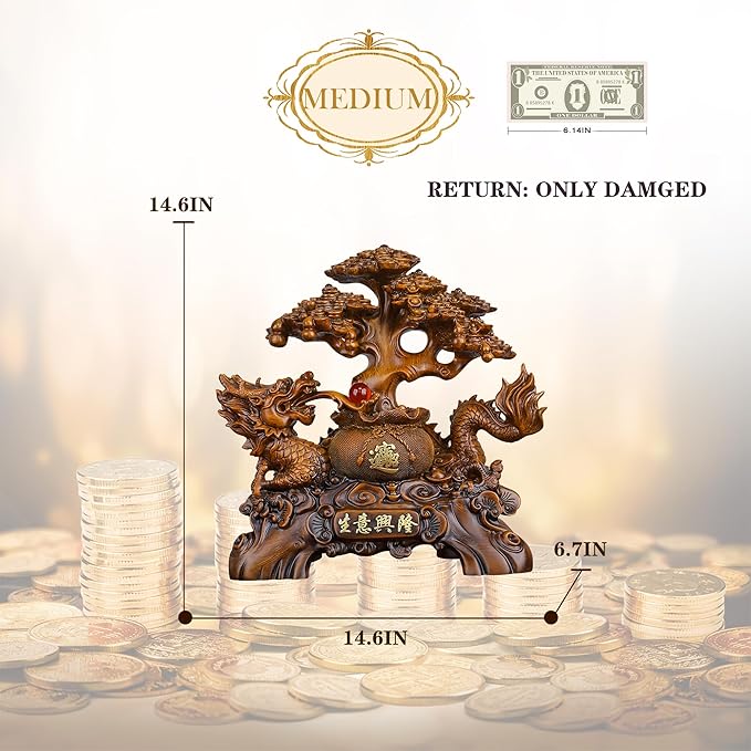 FENGSHUI-CAISHEN Top Resin Money Tree, Artificial Bonsai Tree, Handcrafted, Premium Quality, Feng Shui Gift for Abundance Luck and Success (Medium)