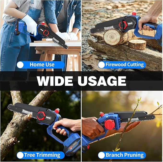 Mini Chainsaw 8 inch Cordless - Upgraded Handheld Electric Chainsaw with 2 Pack Batteries and Charger, Electric Power Chain Saw with Oiler, Garden Tools for Tree Trimming Wood Cutting